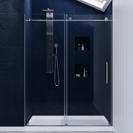 Anzzi 60 in. x 76 in. H Sliding Frameless Shower Door in Chrome w/ Tsunami Guard Tempered Glass & Handle SD-AZ13-02CH